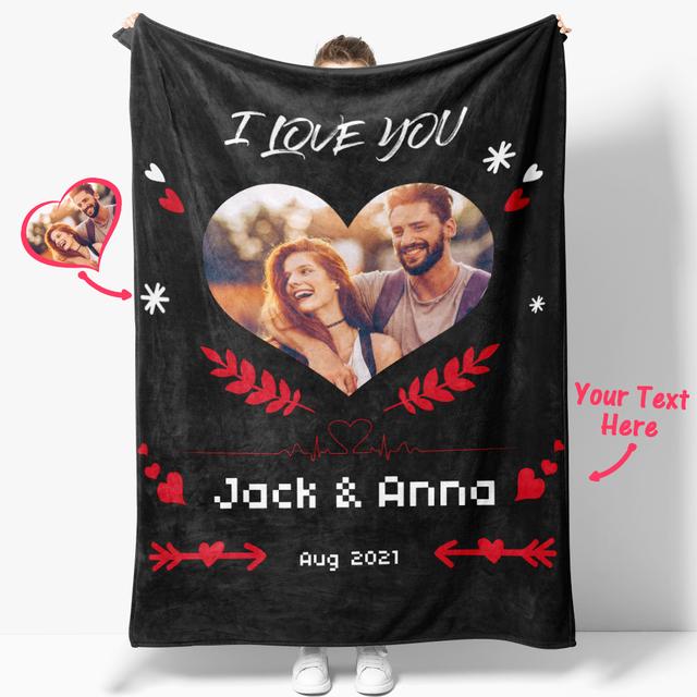 I Love You Custom Heart Shaped Photo Blanket Personalized Couple Blankets Mademine Custom Drop 