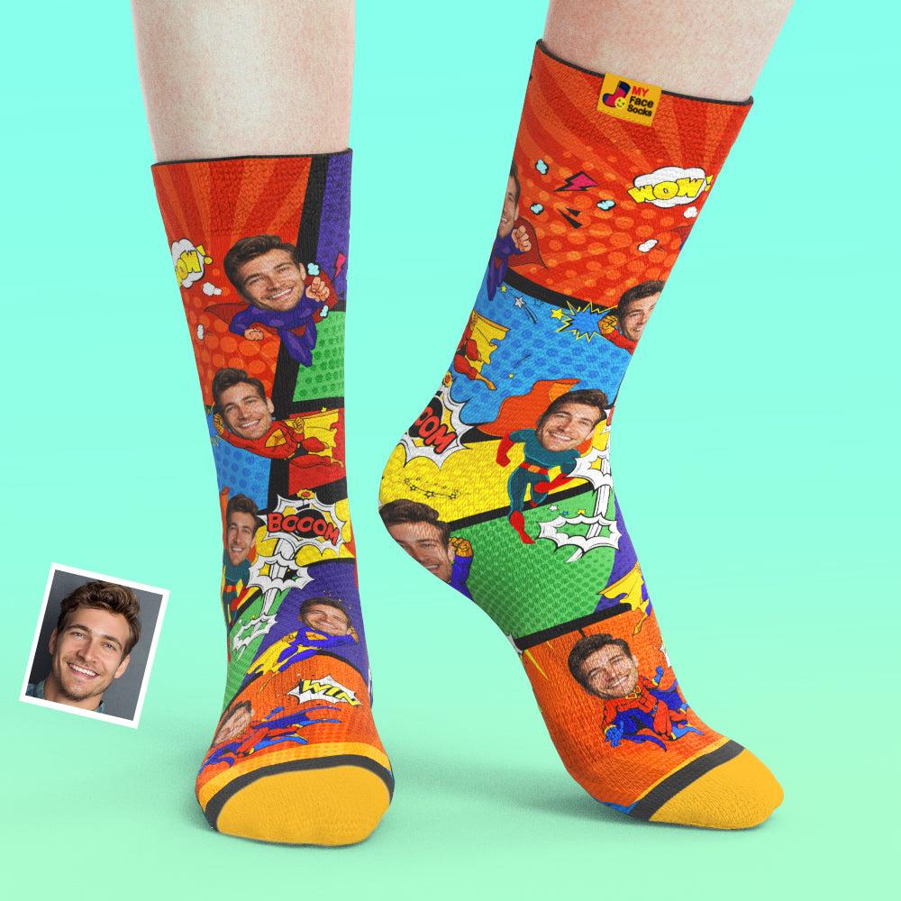 Custom Socks My Face Socks Add Pictures And Name Superhero Mademine Custom Drop Shipping 4414